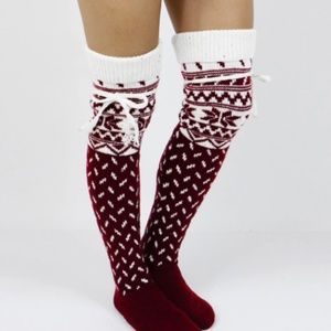 Women Christmas Print Thigh High Long Knit Socks